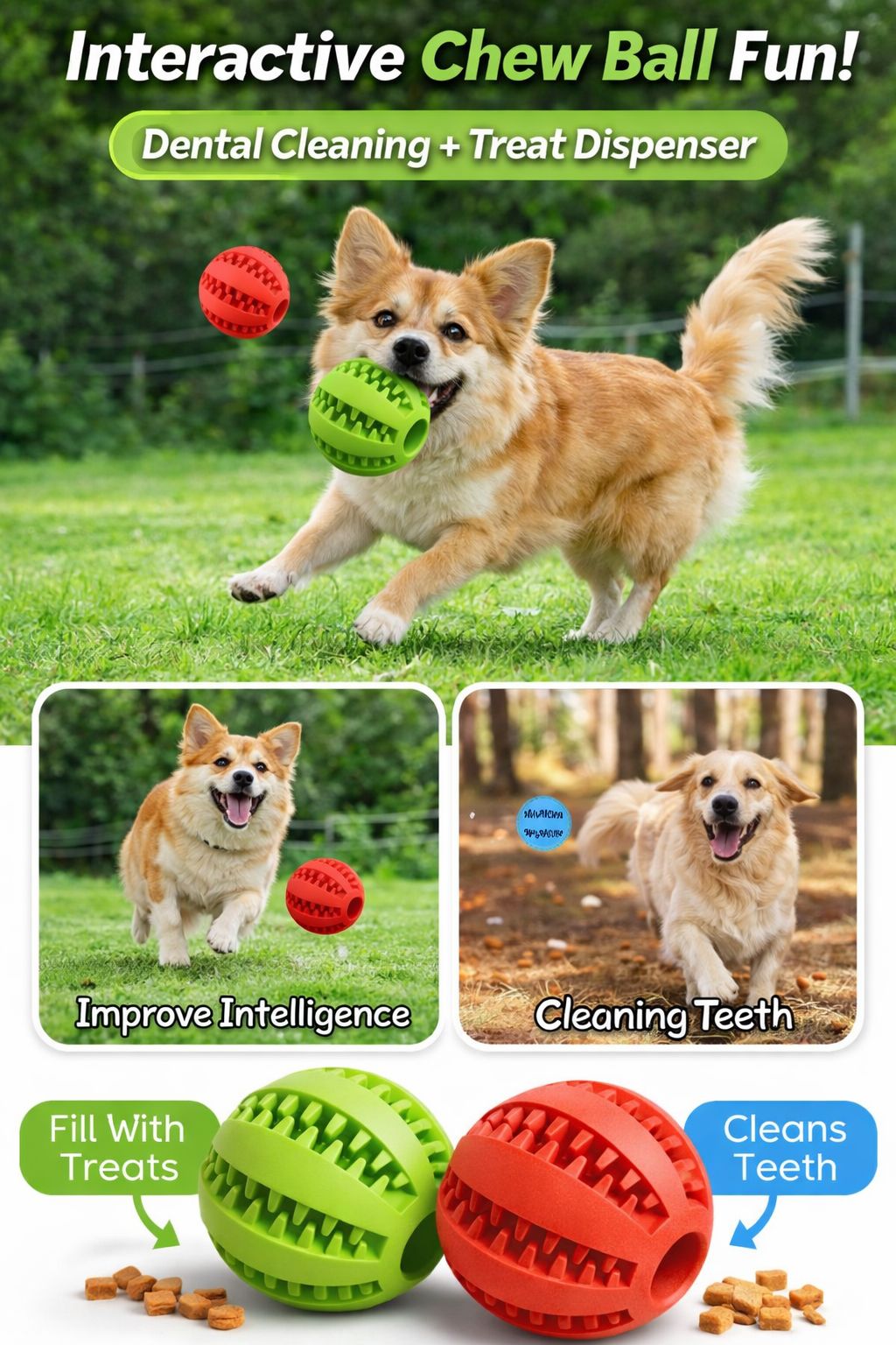 Interactive Dog treat Ball-Dental Chew Toy For Anxiety Relief &Teeth Cleaning